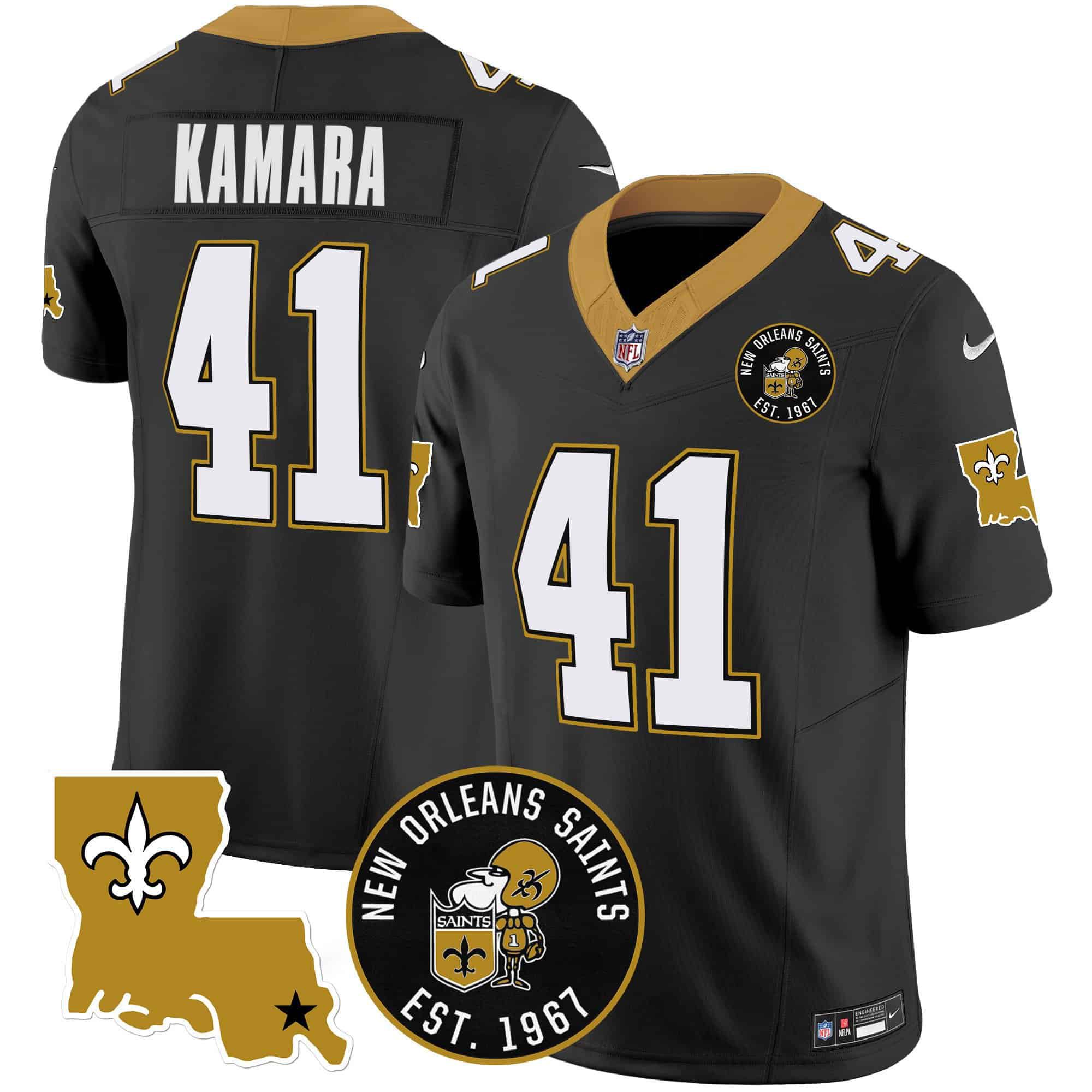 Men New Orleans Saints 41 Kamara Black 2024 Nike 1967 Patch Vapor Limited NFL Jersey style 1